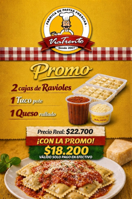 Promo 1  ( 2 cajas Ravioles de verdura. 1 Tuco chico 250grs  1 Queso rallado 100grs )