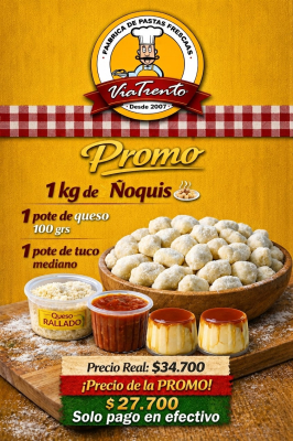 Promo 4 (1kg Ñoquis, 1 tuco mediano 400 grs, 1 pote de queso 100grs y 2 flanes)