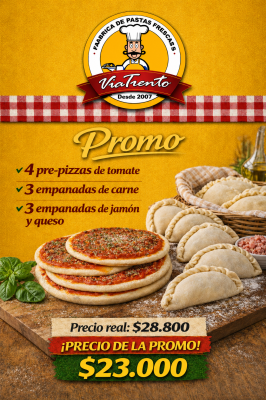 Promo 3  (4 pre-pizza de tomate,  3 empanadas de carne, 3 empanadas de jamón y queso) 