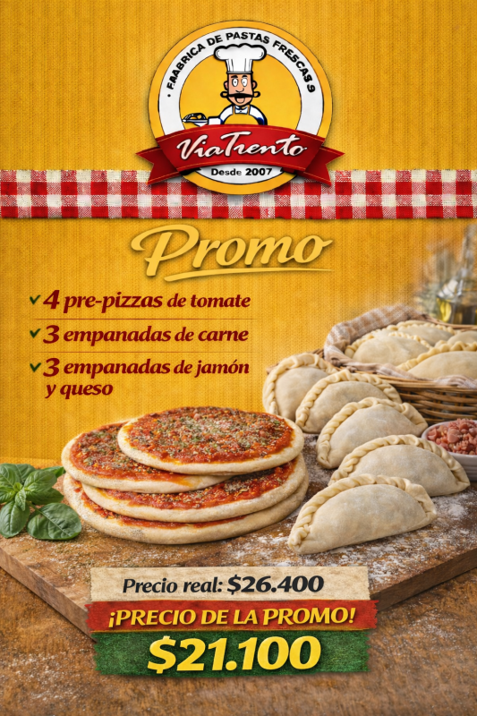 Promo 3  (4 pre-pizza de tomate,  3 empanadas de carne, 3 empanadas de jamón y queso)