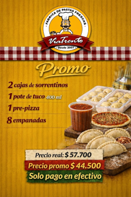 Promo 5 ( 2 Cajas de Sorrentinos - 1 Tuco mediano 400 grs - 1 pre-pizza - 8 empanadas jamón y queso