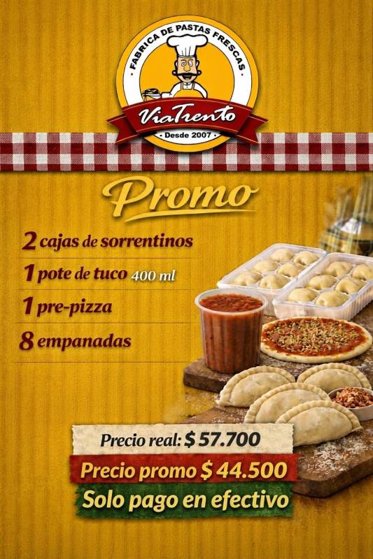 Promo 5 ( 2 Cajas de Sorrentinos - 1 Tuco mediano 400 grs - 1 pre-pizza - 8 empanadas jamón y queso